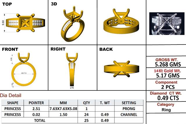 Sample custom ring CAD design sheet