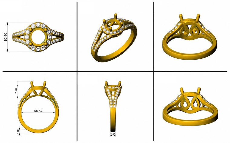 Halo engagement ring CAD design rendering